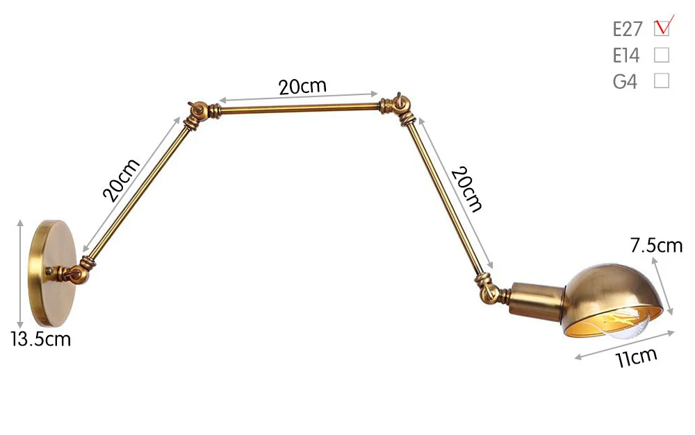 Промышленный Регулируемый поворотный настенный светильник для чтения, прикроватный винтажный светильник Wandlamp, ретро удлиняемый светодиодный настенный светильник Fexible белого золота