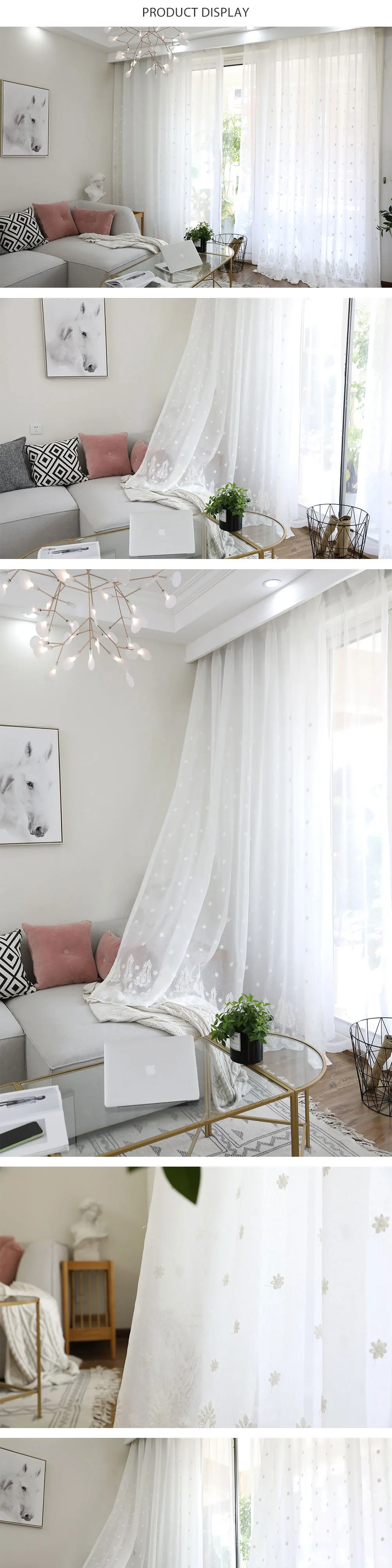 LOZUJOJU 1 Piece Embroidery European Sheer Curtains for Bedroom Window Tulle Floral Design Elegant All Match White Thread Fabric (1)