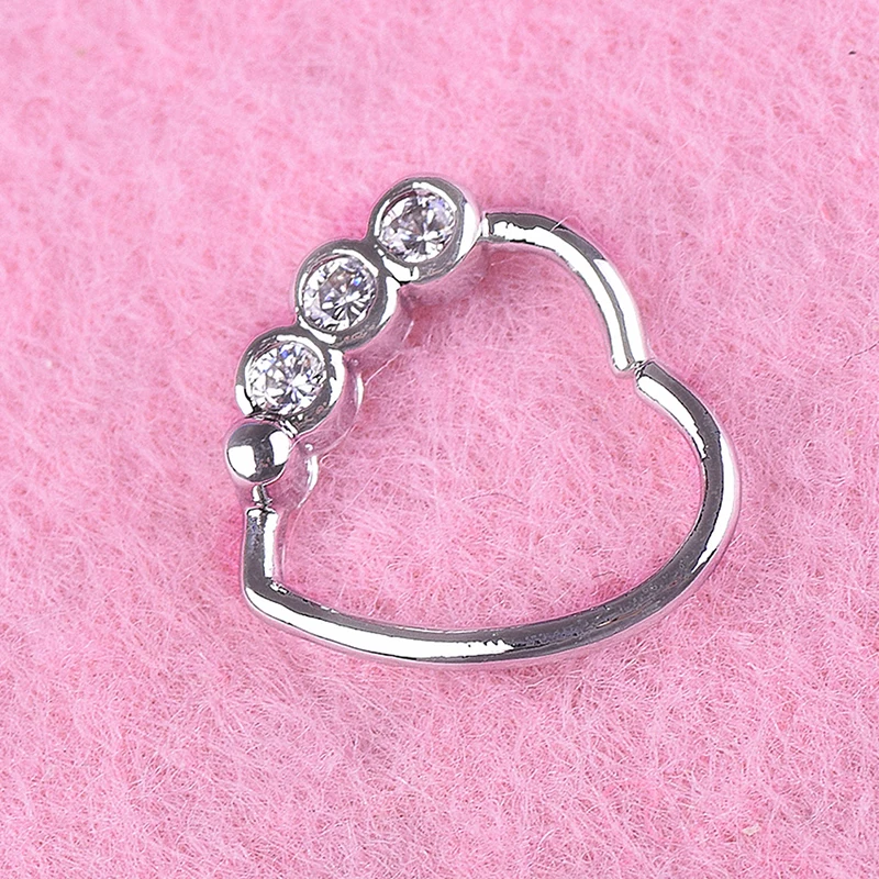 1PC Stainless Steel Heart Shape Nose Piercings Gem Nose Earrings Septum Ear Cartilage Piercing Hoop Ring Body Jewelry