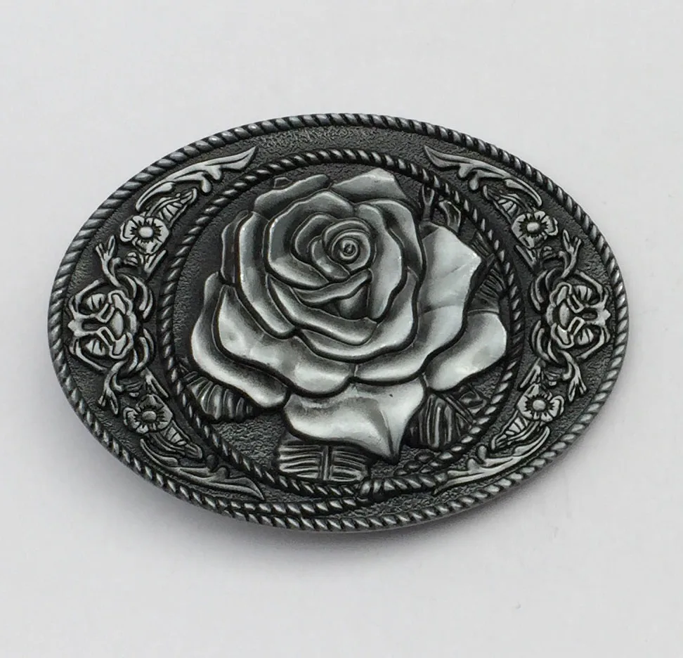 Западный цветок розы овальная пряжка на ремень с металлической ковбойской головкой ремня для 4 см Ширина ремня женщина мужчина джинсы аксессуары - Цвет: B