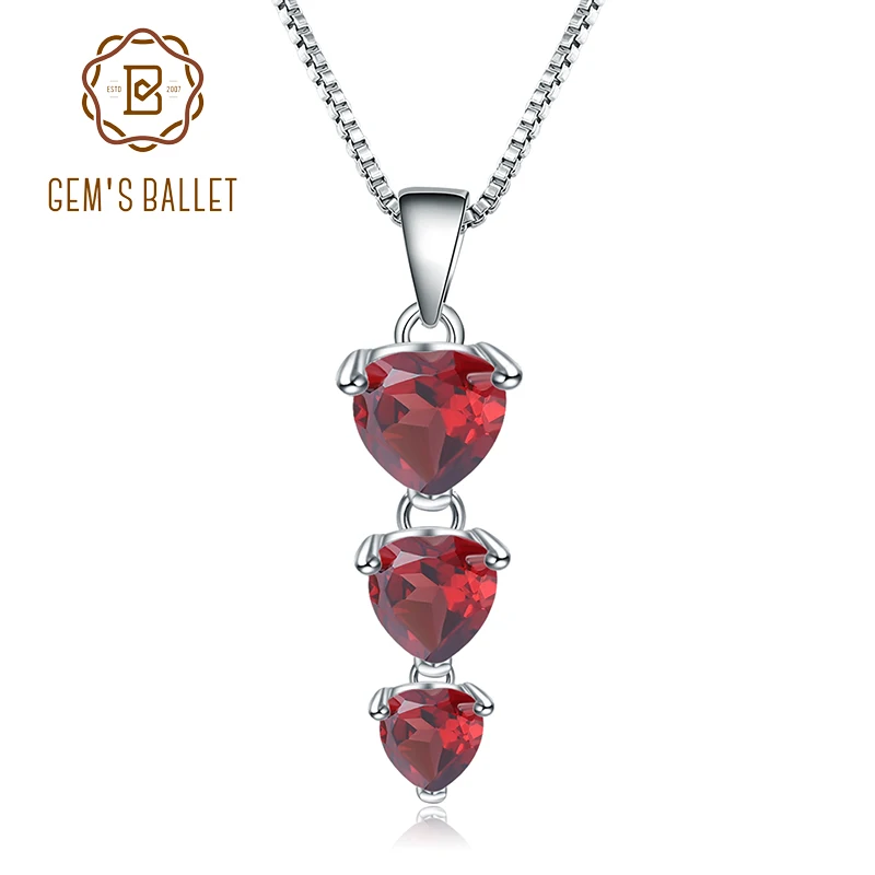 

GEM'S BALLET 2.87Ct Natural Red Garnet Gemstone Pendant Genuine 925 Sterling Silver Heart Necklace For Women Wedding Jewelry
