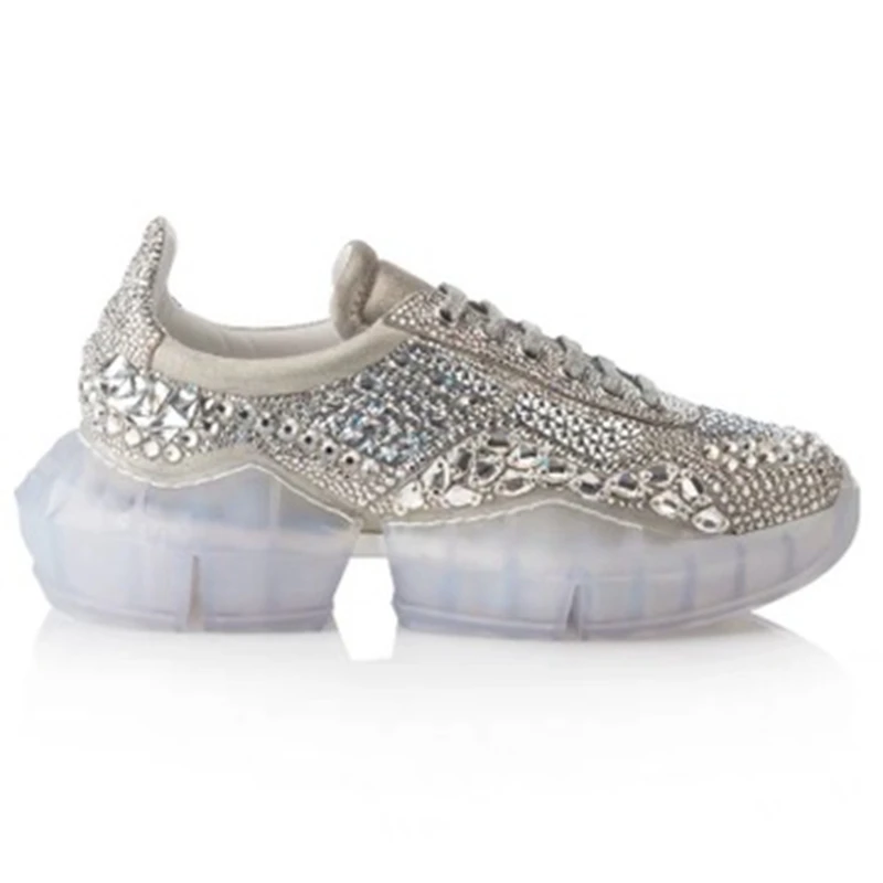 

2019 spring new fashion crystal transparent thick-soled rhinestones wild casual shoes women.