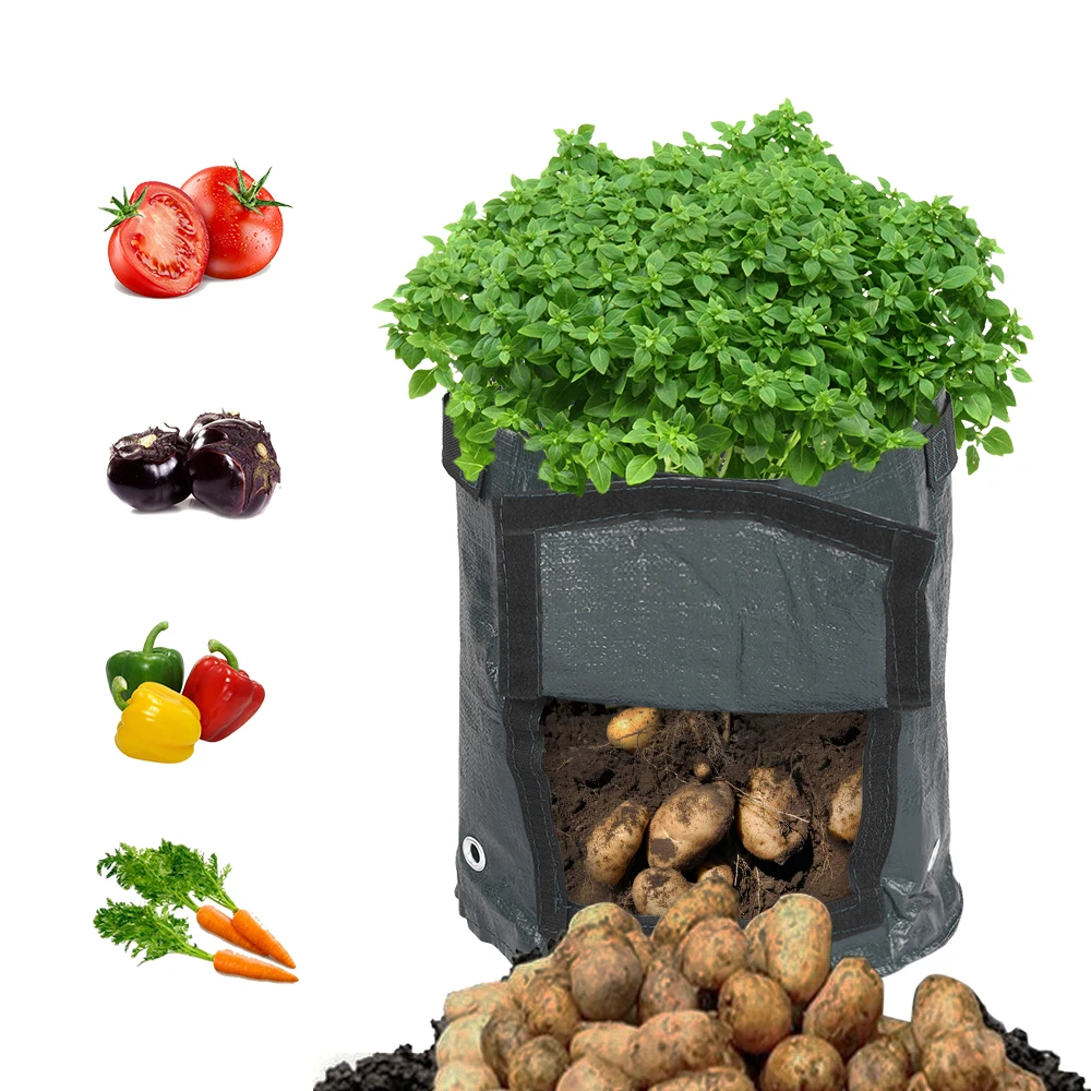 

Potato Grow Bag with Handles Fabric Pouch 7 Gallon PE Grow Bag for Plant Growing Tomato Vegetable Gardening Landscape Accessory