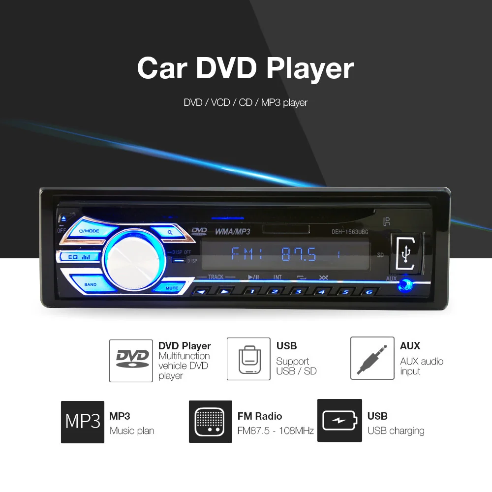 1563U 1 DIN 12 в автомобильное радио аудио стерео MP3 плееры CD плеер Поддержка USB SD AUX DVD VCD