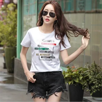 

Casual models 2019 spring and summer new short-sleeved T-shirt female Korean version of women's printing women's t-shirt
