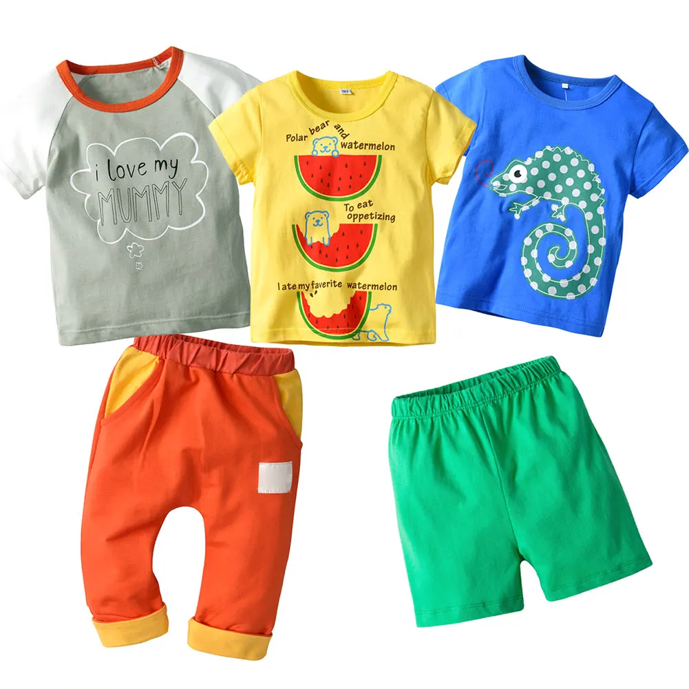 

Kids Boys Clothing Set 3pcs T-shirts + 2pcs Pants Cartoon Cotton Clothes Suit for Summer NSV775