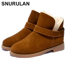SNURULAN/Замшевые Зимние ботильоны; женские зимние ботинки с овечьим мехом внутри