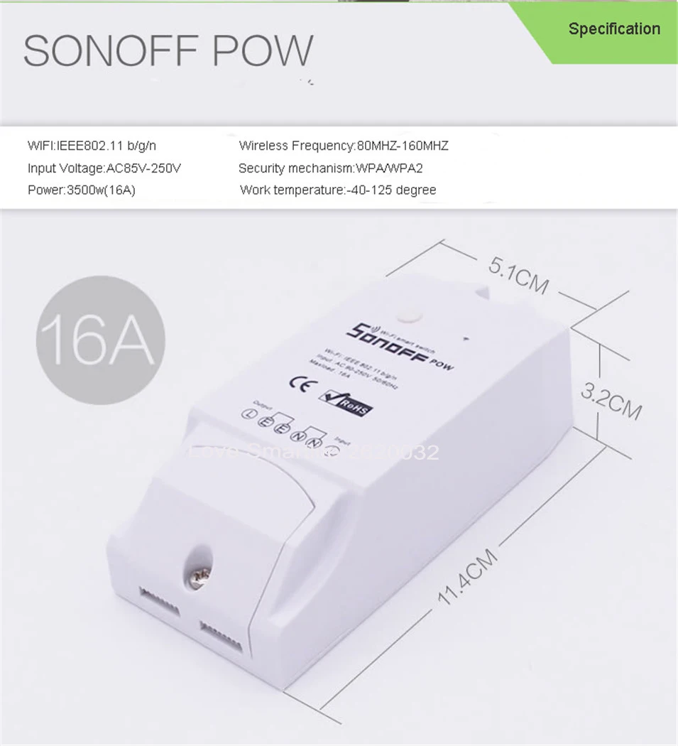 Sonoff Pow Wireless WiFi Switch ONOff 16A With Power Consumption Measurement For Home Appliance IOS Android Remote 85-250V -4