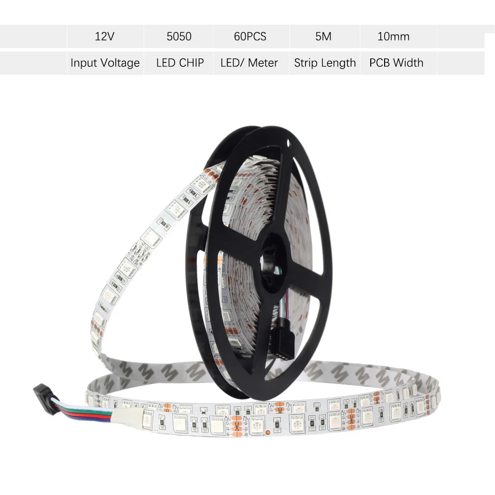 US $17.99 DC12V 5050 LED Strip RGB RGBW RGBWW 5M 10M 20M Set LED Strip 5050 RGB 60LEDsM Touch Remote Controller 12V Power Adapter