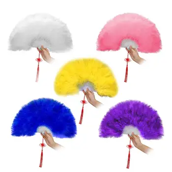 

Factory Direct Sales White Ladies Folded Turkey Feather Hand Fan Wholesale Handmade Fans For Dance Wedding Decoration