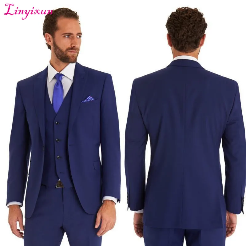 Linyixun Slim Fit жених смокинг шаль воротник мужской костюм темно-синий Жених/жених Свадебные/выпускные костюмы - Цвет: as picture