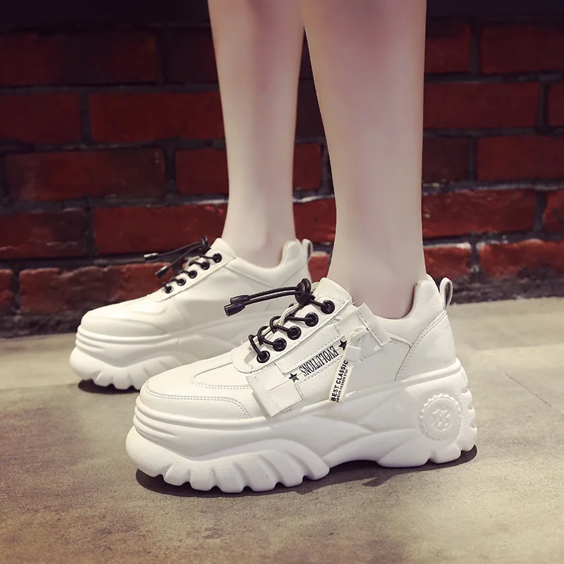 

NAUSK Shoes Woman High Platform Sneakers 2019 Spring Female Shoes Casaul Black White Sneakers Breathable Zapatos Casual Mujer