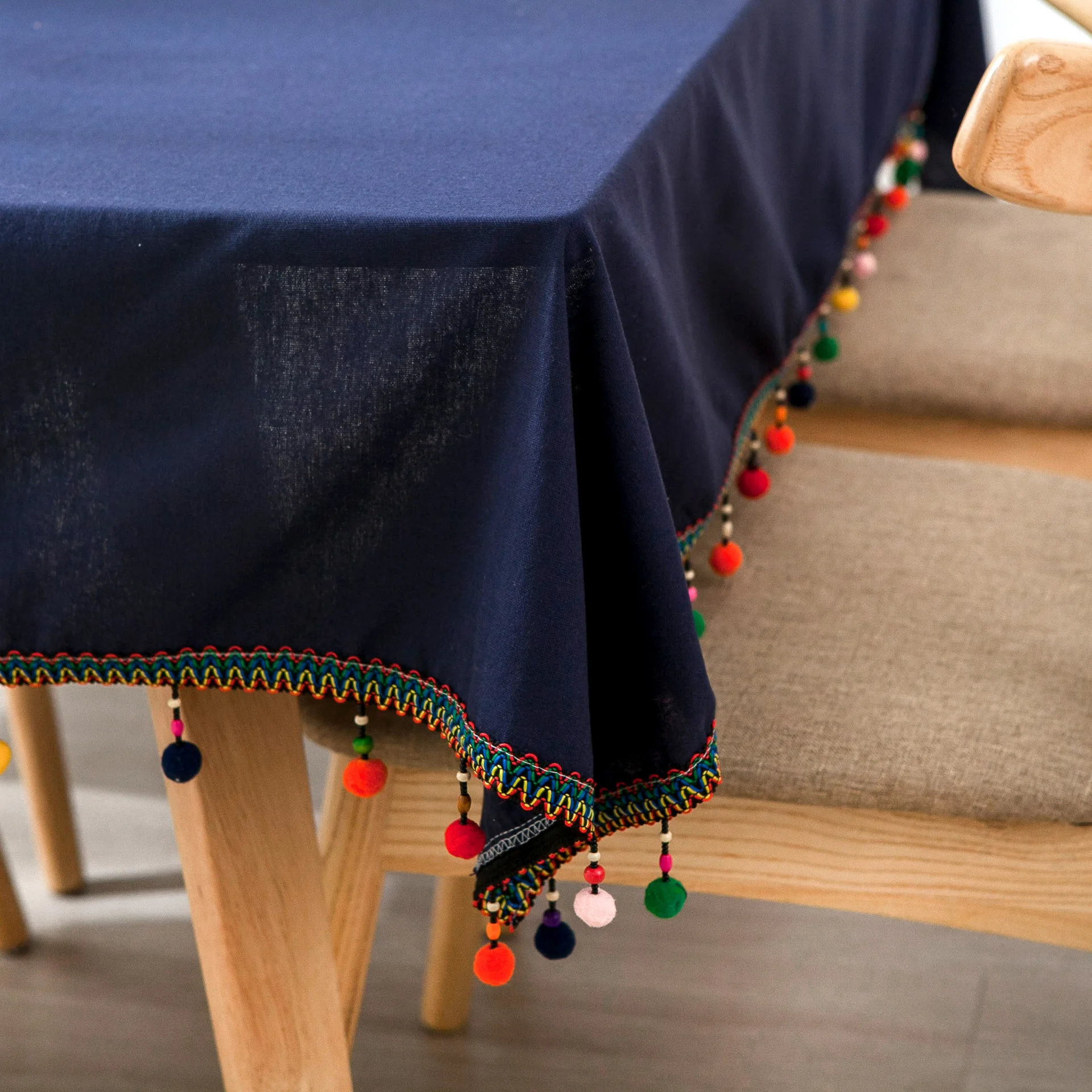 Proud Rose темно-синяя скатерть Tafellaken из хлопка и льна, креативная кисточка для скатерти, покрытие для стола, свадебное украшение - Цвет: as picture