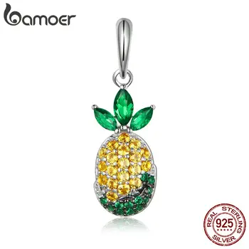 

BAMOER Genuine 925 Sterling Silver Summer Pineapple Cubic Zircon Charms fit Women Chain Necklaces Jewelry Making SCC1076