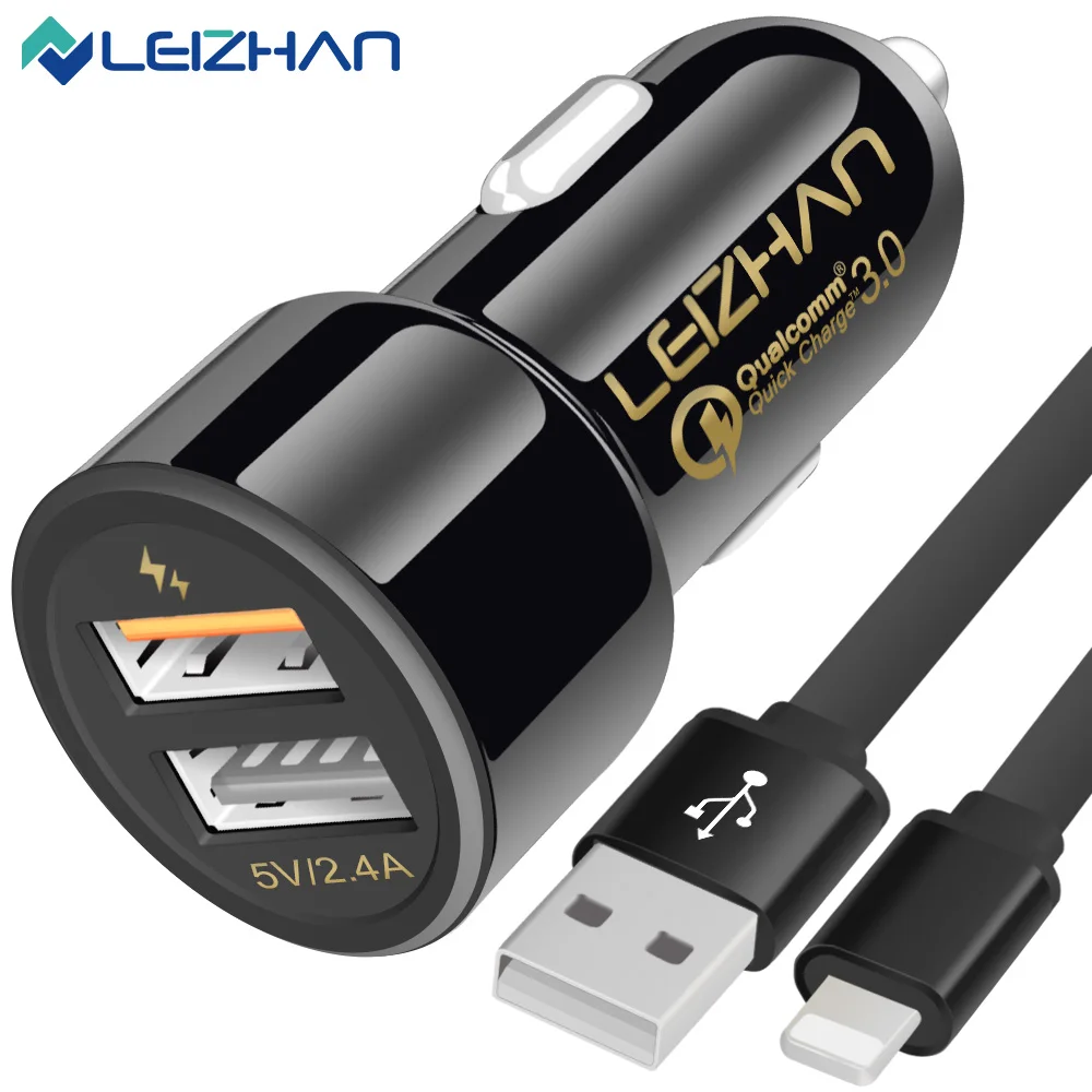 LEIZHAN Dual USB Автомобильное зарядное устройство для мобильного телефона iphone x/8/7/6s