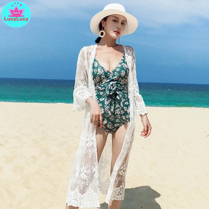 2019 summer beach swimming lace sunscreen jacket cardigan shirt long slim ultra-small jacket bikini blouse