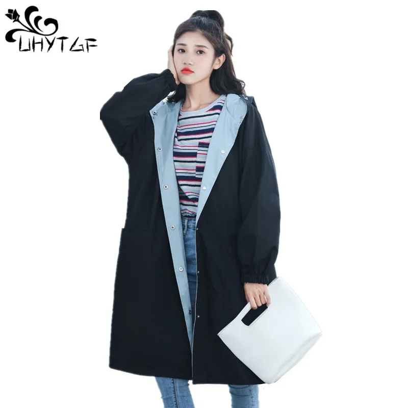 

Модный женский осенний тренчкот UHYTGF 2021, двусторонний кардиган, Длинная ветровка, тонкая Повседневная Верхняя одежда большого размера 184