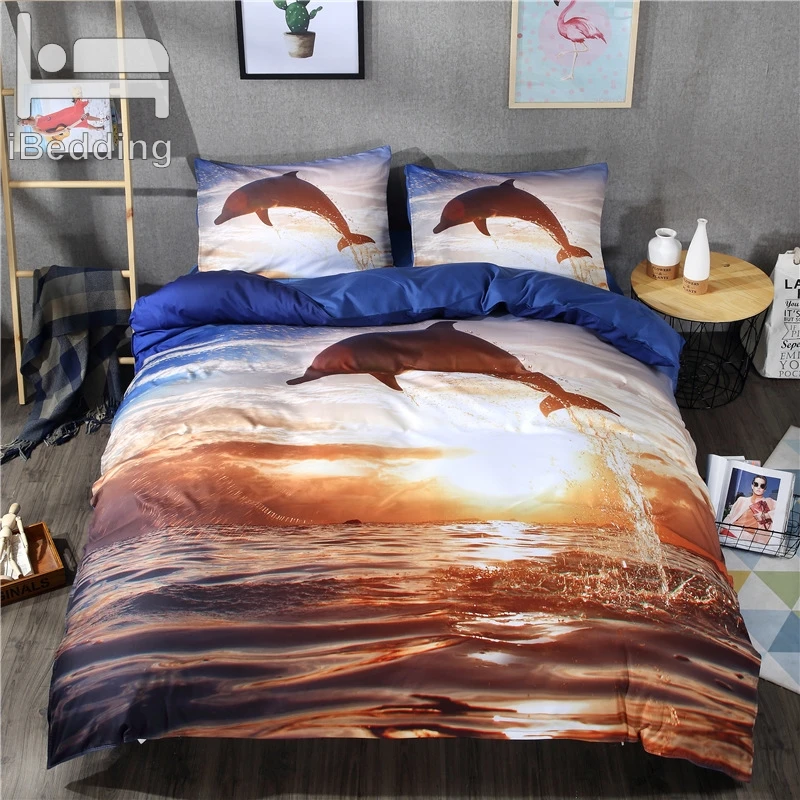 

3Pcs/Set Sunset Dolphins Ocean Printed Duvet Cover Set 3D Bedding Sets Twin Full Queen King Size Bed Sheet