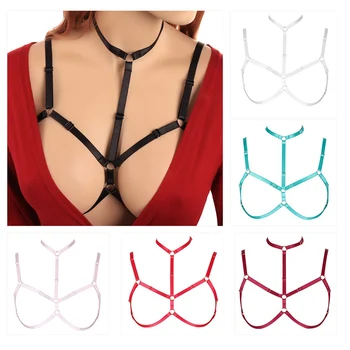 

Sexy Black Strappy Harness Chest Belt Elastic Plus Size Lingerie Art Dance Festival Rave Women Body Cage Steampunk Goth Bra