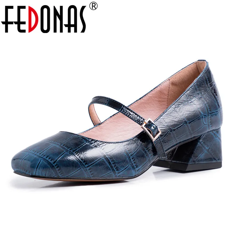 

FEDONAS 2019 Spring Autumn Solid Square Toe Buckle Mary Janes Shoes Woman Classic Design Pumps Elegant Party Casual Single Shoes
