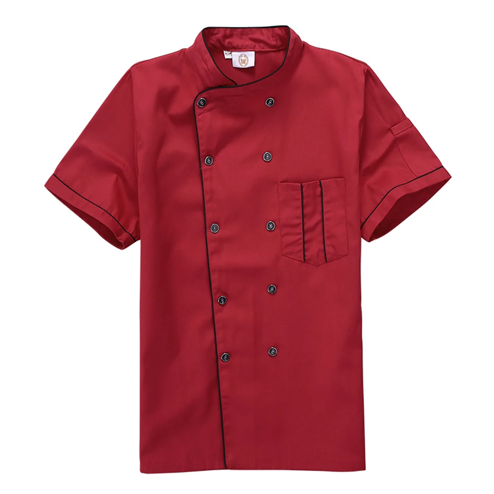 Мужская белая двубортная Рабочая куртка с длинными рукавами Топ ресторан кухня шеф-повара одежда для готовки Cozinha униформа Одежда - Цвет: Short sleeve