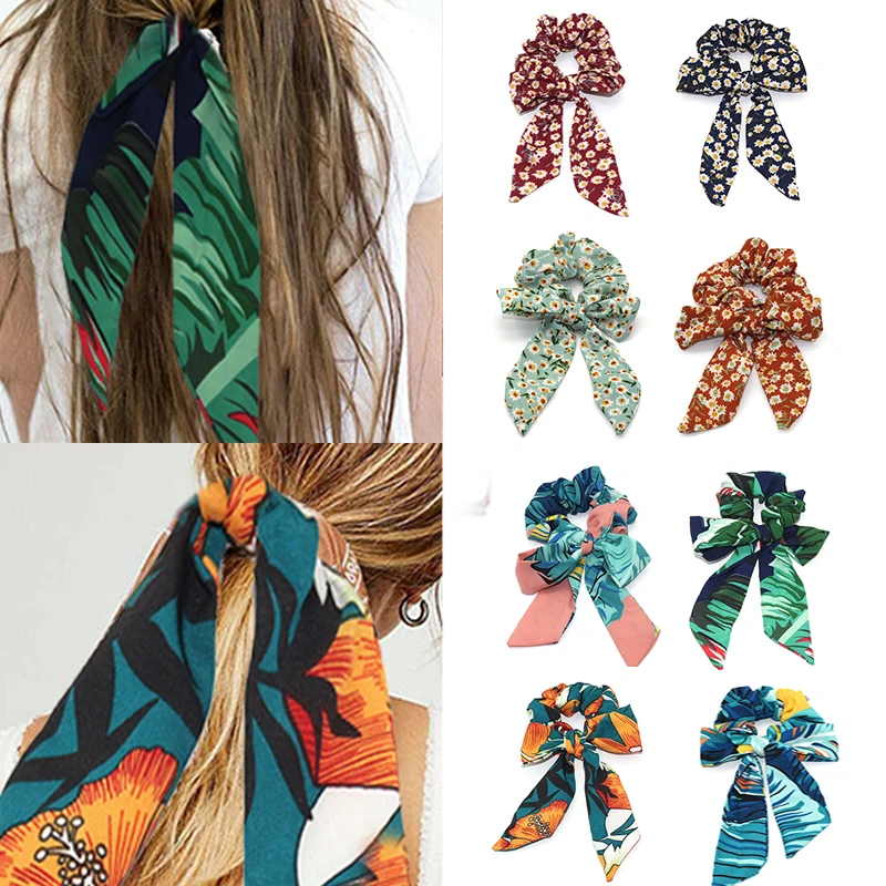 

Sale Flower Print Ribbon Hairbands Summer Ponytail Scarf Elastic Hair Rope for Women Hair Bow Ties Scrunchies Hair Bands