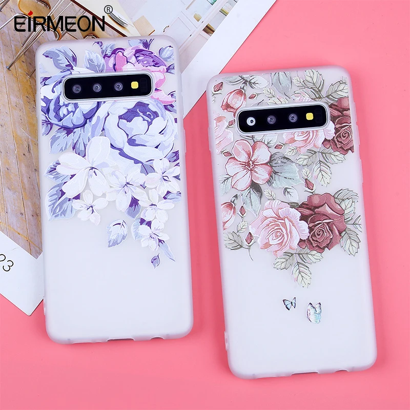 

3D Relief Soft TPU Cases For Samsung Galaxy S10 Flowers Covers For S7 Edge S8 Plus S9 Plus S10 Lite Plus Note 9 Silicone Capas