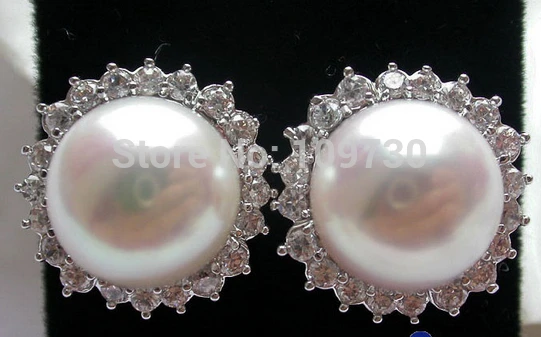 

ry00329 AA+ 12mm ROUND WHITE PEARL Mosaic Lotus EARRING 925SILVER A0422