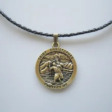 Античная бронза с покрытием святой Кристофер металлический Шарм Кулон Кожаный Галстук для шеи