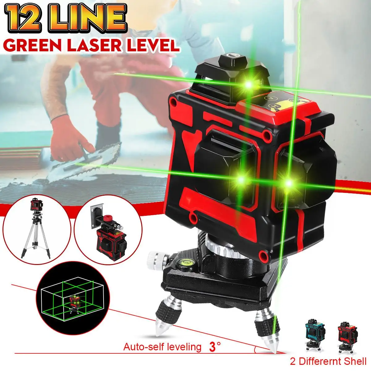

High-precision Laser Levels 12 Lines 3D Green Laser Self Leveling 360 Degree Horizontal & Vertical Cross Waterproof AC 100-240V