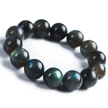 

100% Natural Labradorite Bracelet Powerful Stretch Crystal Round Bead Fine Jewelry Rainbow Light Natural Labradorite Bracelets
