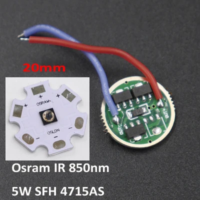 16 мм osram инфракрасный ИК 850nm 940nm светодиодный излучатель высокой мощности 3 Вт SFH 4716S 5 Вт SFH 4715AS+ 17 мм 3xAMC7135 светодиодный драйвер платы 900mA - Испускаемый цвет: 20mm-850nm 5w