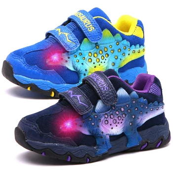 

DINOSOLES Kid Boys Shoes Light Up Children Sneakers Leahter 3D Dinosaur LED Big Boys Trainers 2019 Autumn Sport Tennis Shoes