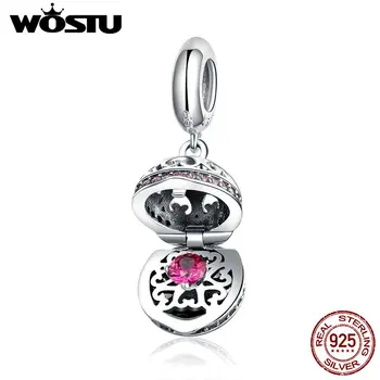 

WOSTU New Collection 925 Sterling Silver Wish Box Heart CZ Dangles Charms Fit Bracelet & Necklace Pendant Jewelry CQC990