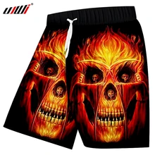 UJWI мужские хип-хоп быстросохнущие полиэфирные боксеры и брюки летние крутые повседневные шорты с принтом Пламени Черепа скелета 3D пляжные шорты