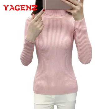 

YAGENZ Autumn Knit Sweaters Women Fashion long sleeve Sweater Female Pullover Turtleneck Slim Winter Warm Bottoming Sweater 213
