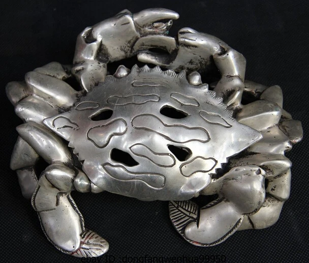 

bi003763 China Royal White Copper Silver Decorative Sculpture Crab Incense Burner Censer