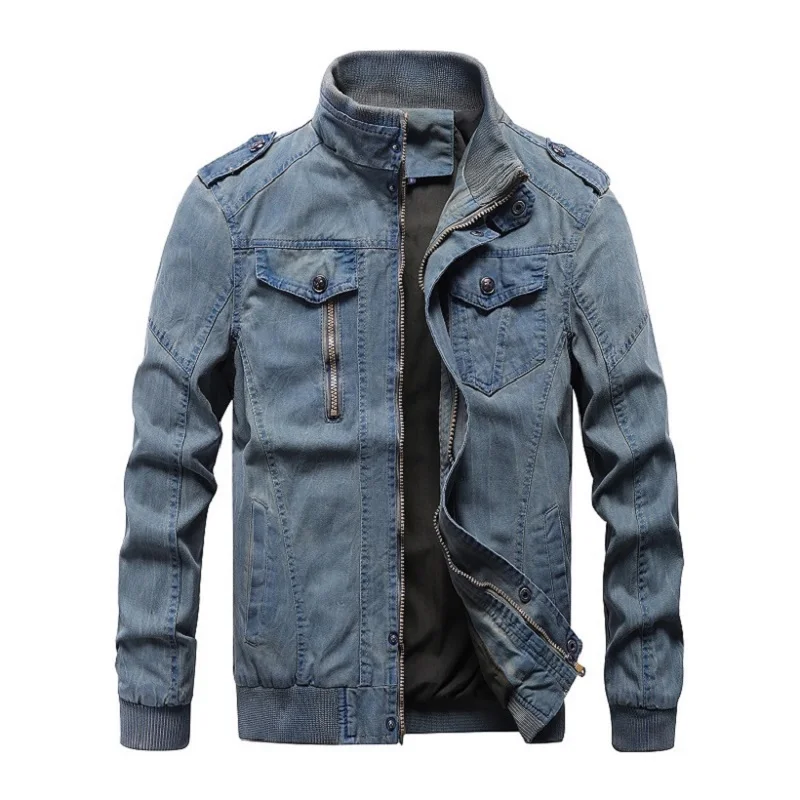 

2019 Autumn Mens Denim Jacket Trendy Military Ripped Denim Jacket Mens Jeans Jacket Army Style Outwear Male Coats Large Size 6XL