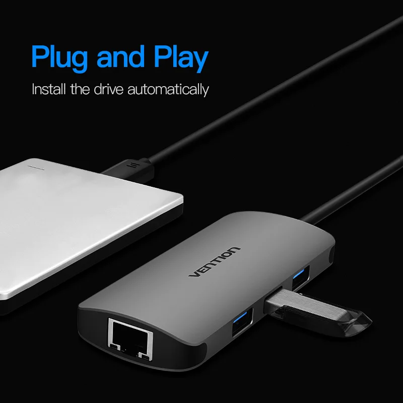 Vention USB C Ethernet адаптер usb-хаб 3 порта конвертер Тип C 3,0 USB к RJ45 Lan сетевая карта для Macbook USB Ethernet переключатель