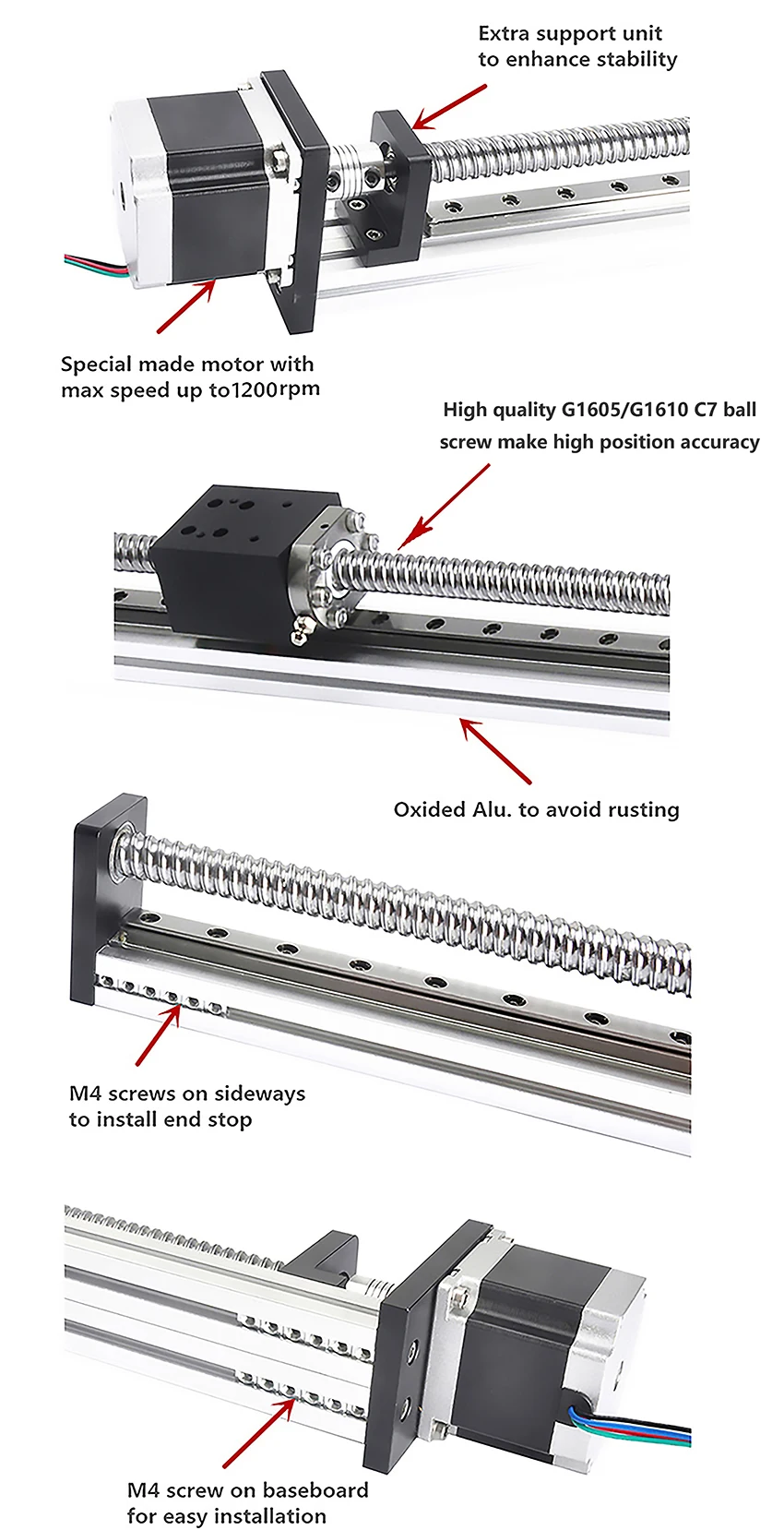 100~ 1000 мм ход алюминиевой линейной направляющей система движения моторизованный Nema 23 шаговый двигатель линейный слайд этап