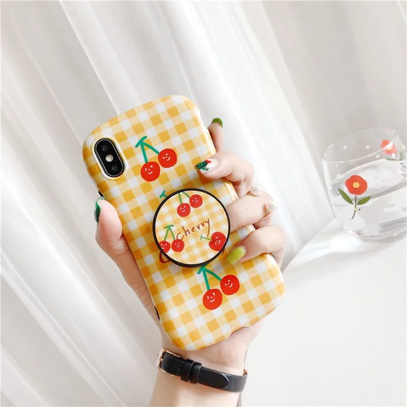 Girl's Cartoon Cute Avocado Cherry Expanding Universal Phone Holder Fold Stretch Grip Finger Ring Stand For iphone XR XS 7 Plus - Color: 1