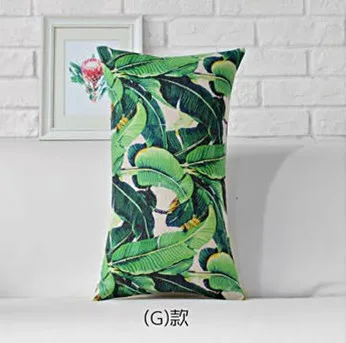 Современные европейские квадратные подушки с зелеными листьями, подушки для дивана с растительным поясом, наволочки из хлопка и льна, домашний декор - Цвет: G 30x50cm