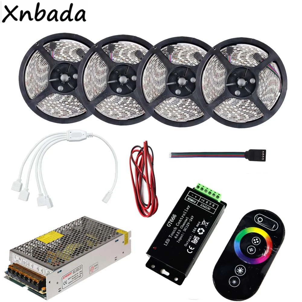 

DC12V 60Leds/m RGB Led Strip Light 2835SMD Include CT666 RGB Led Touch Controller Power Supply Kit 5M 10M 15M 20M