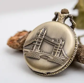 

Vintage bronze London's tower bridge Fashion quartz high quality steam punk woman and man Necklace pocket watches