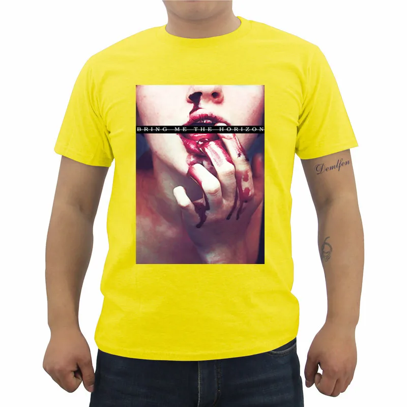 Летняя Новинка, футболка Bring Me The Horizon Blood Lust, повседневные мужские футболки с принтом Bloodlust, забавные Новые Топы, крутые футболки, уличная одежда - Цвет: yellow