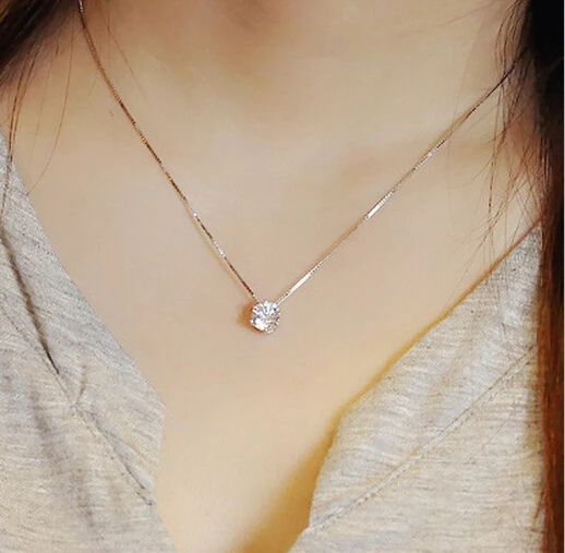 2018 New 925 Sterling Silver Jewelry AAA Zircon Rhinestones Six Claw Maxi Necklace Necklaces &amp Pendants For Women H065 | Украшения и