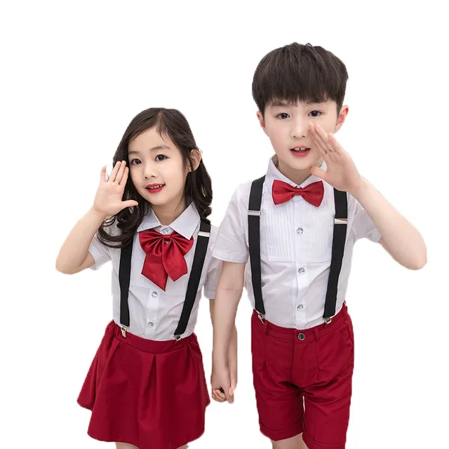Children School Uniform Set Boys Girls Summer Wedding Skirt Shirts with Free Socks Bowtie Brand Formal Kids Birthday Dress | Детская