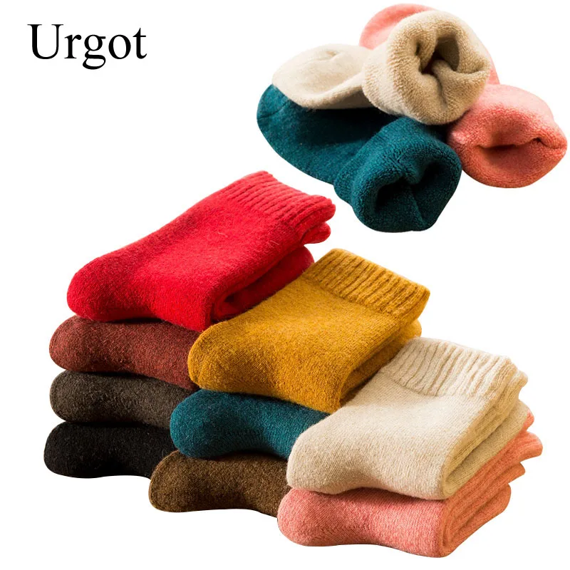 Urgot, 5 пар, осенне-зимние женские толстые шерстяные носки, женские мягкие теплые длинные шерстяные короткие носки с кроличьим мехом, женские Базовые носки, Hosen