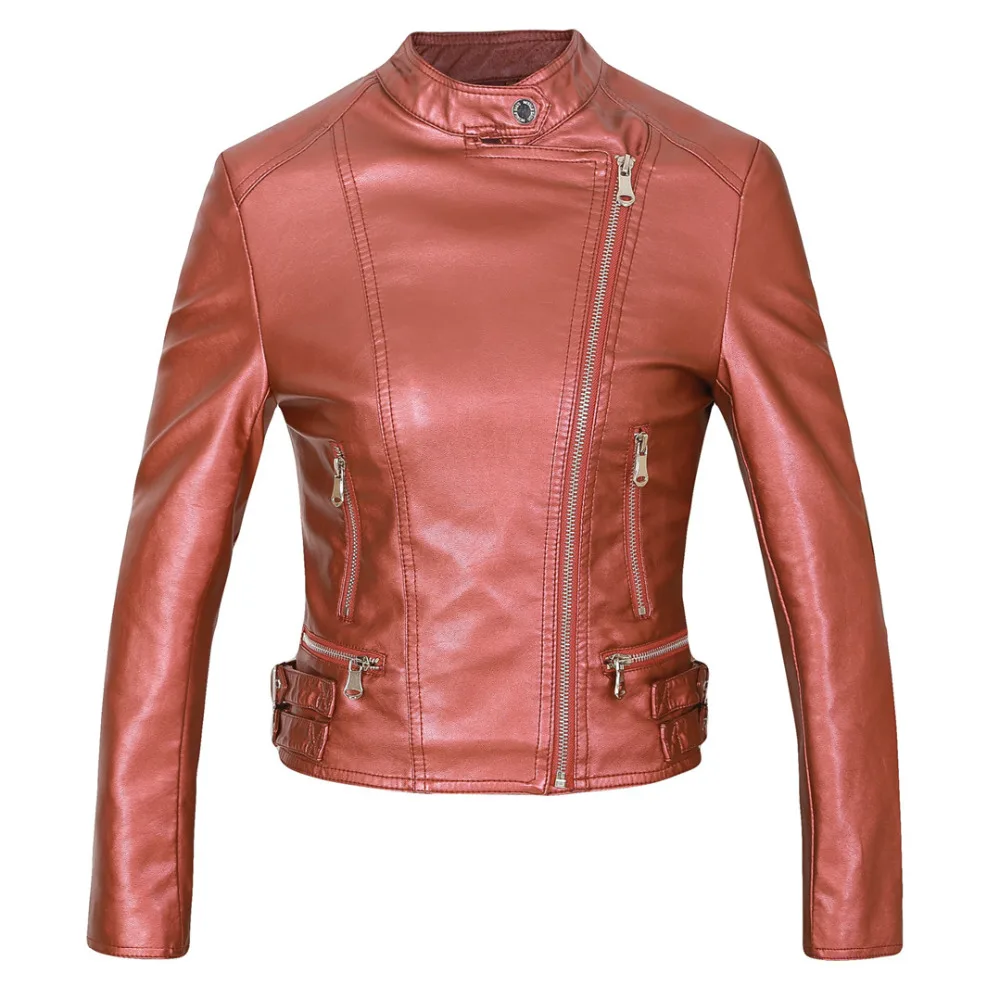 Женская куртка из искусственной кожи; цвет розовый, красный, черный, серебристый; Лоскутная куртка с отрегулированной талией и узором сзади; короткое пальто из искусственной кожи; 17Dec
