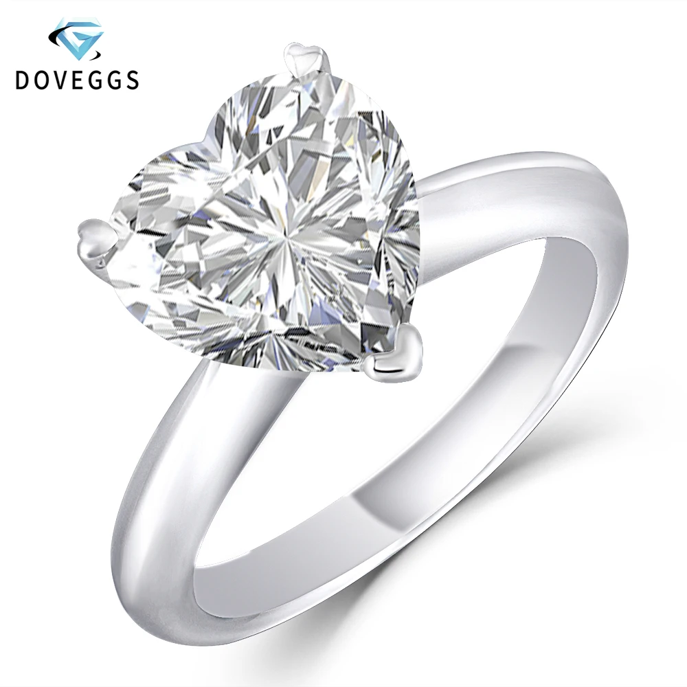 

DovEggs Solitare Engagement Ring for Women Wedding 14K White Gold 3ct 9mm Heart Shaped FG Moissanite Engagement Ring